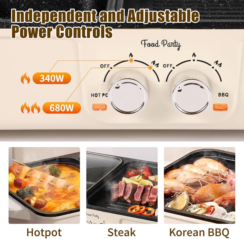 Indoor Smokeless 2-in-1 Electric BBQ Grill & Hot Pot Cooker