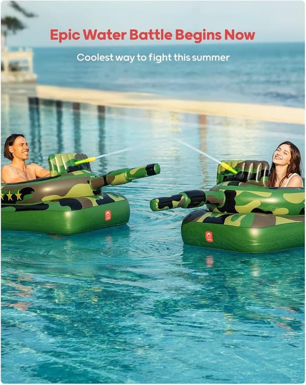 Inflatable Camouflage Tank Pool Float with Water Cannon
