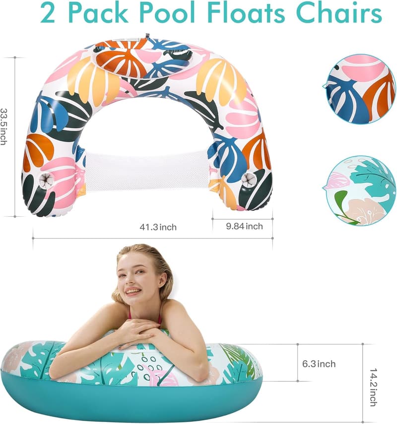Inflatable Pool Floats for Adults with Cup Holders - 2 Pack
