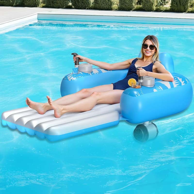 Rechargeable Electric Pool Lounger with Dual Motors & Storage