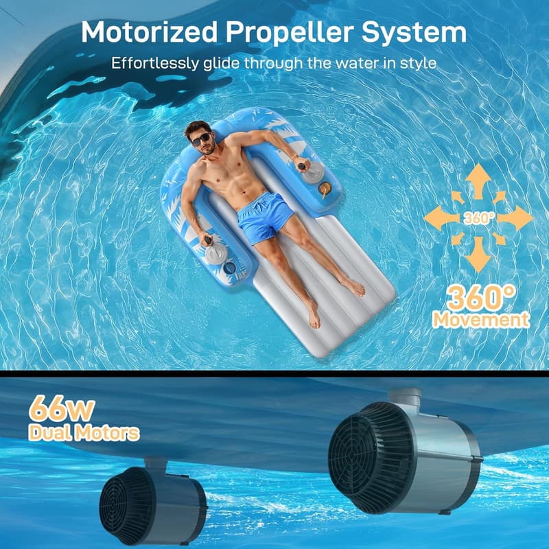Rechargeable Electric Pool Lounger with Dual Motors & Storage