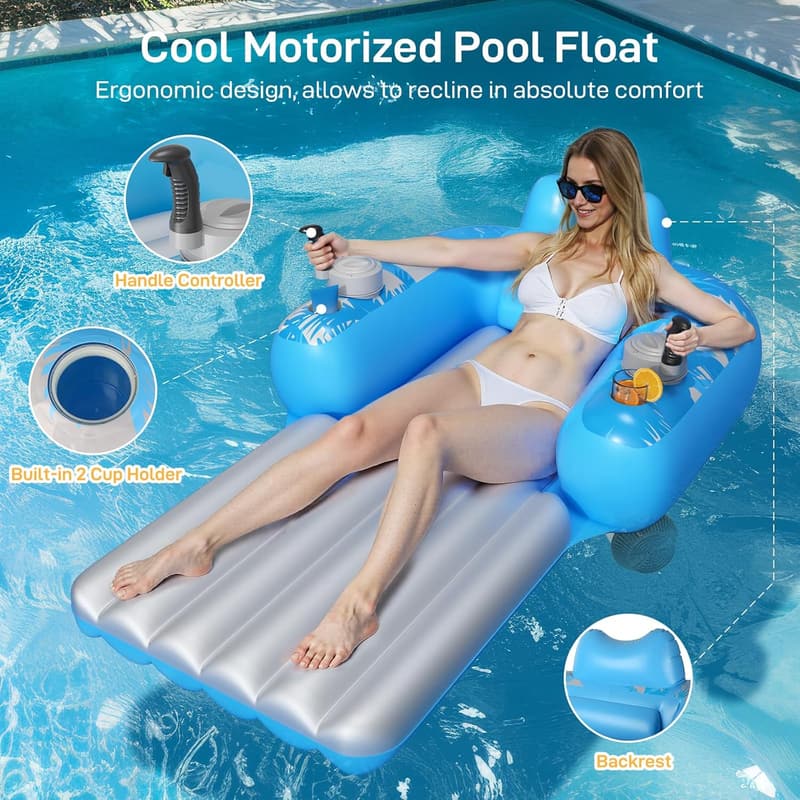 Rechargeable Electric Pool Lounger with Dual Motors & Storage