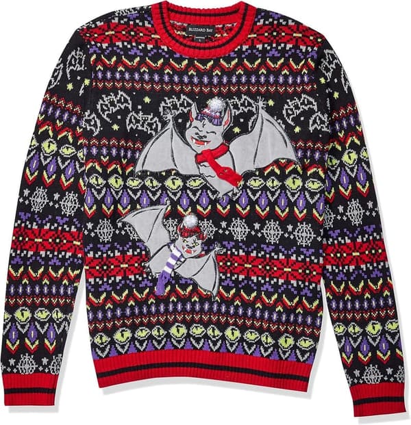 Men's Ugly Christmas Sweater with Bat Design