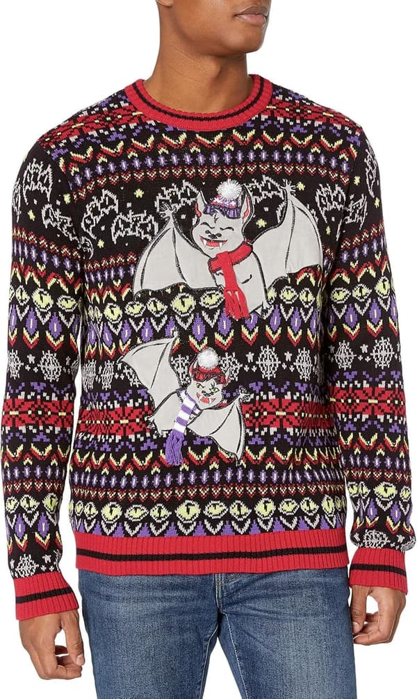 Men's Ugly Christmas Sweater with Bat Design