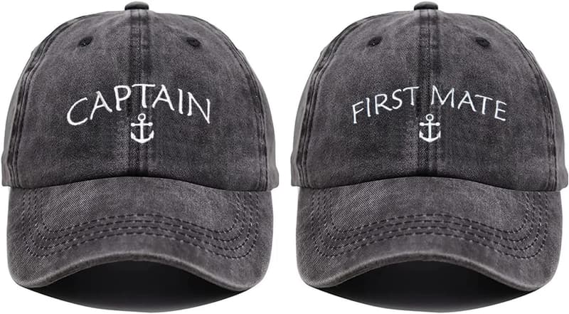 Nautical Gifts: Embroidered Boat Captain & First Mate Caps