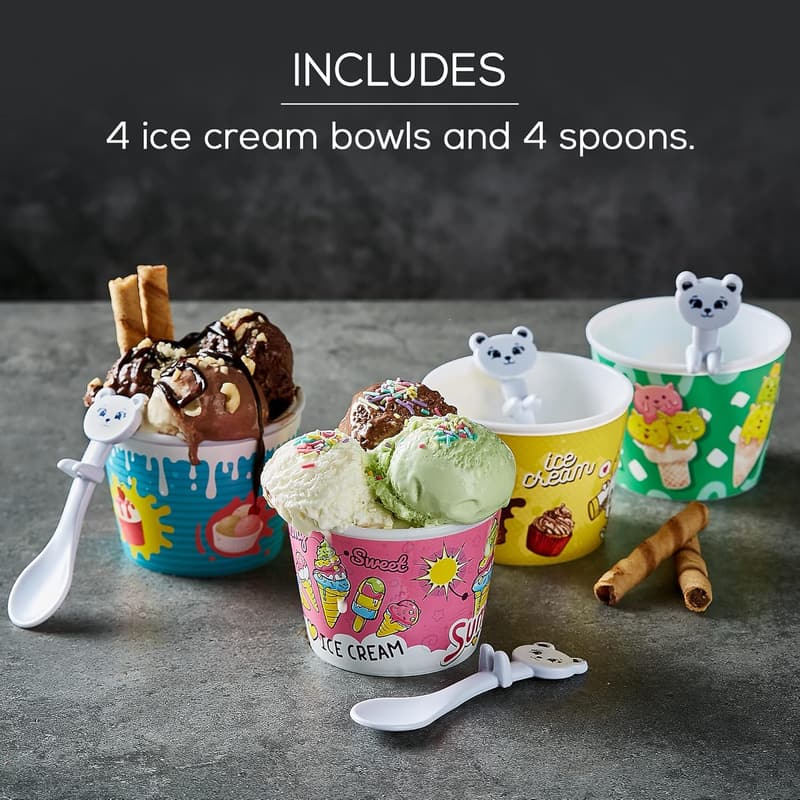 Colorful Plastic Sundae Bowls with Spoons - Set of 4