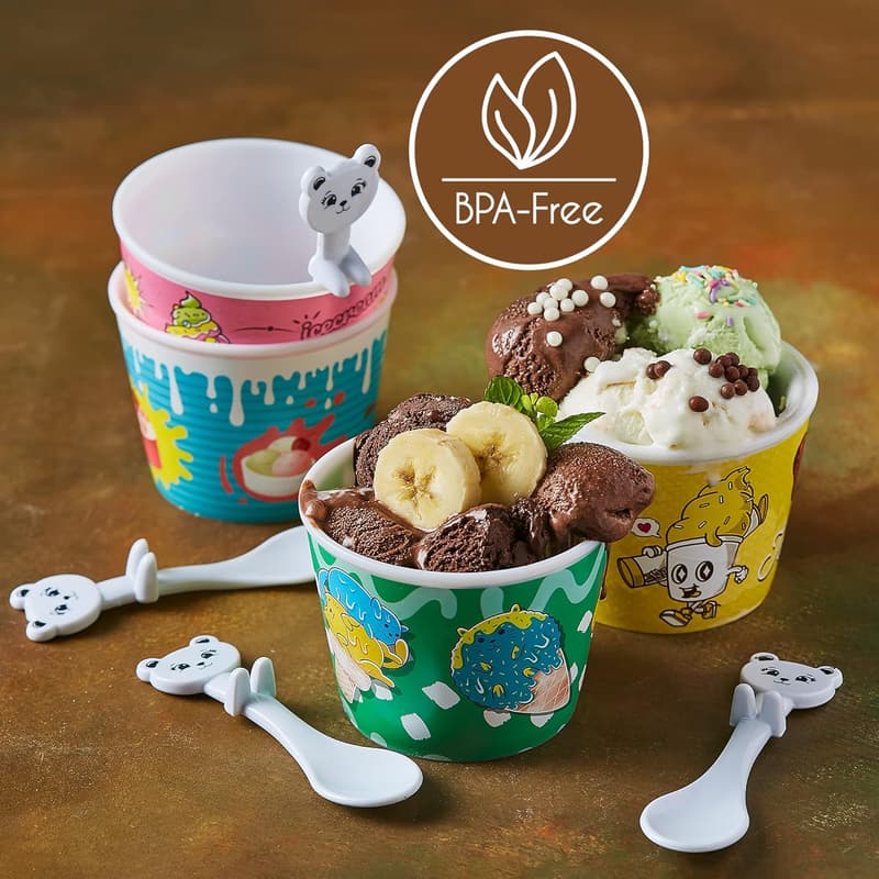Colorful Plastic Sundae Bowls with Spoons - Set of 4