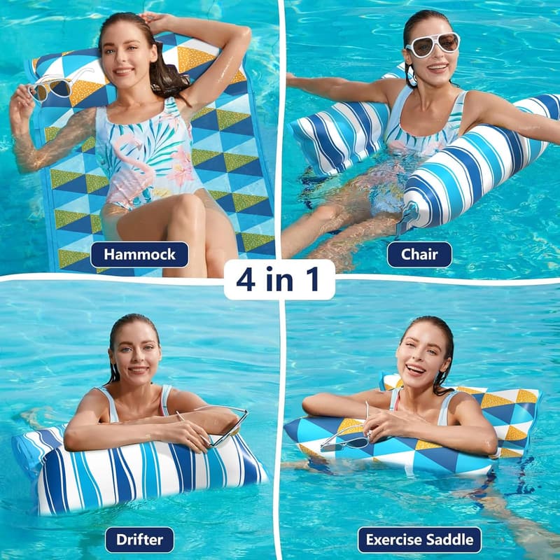 Inflatable Water Hammock Pool Loungers - 2 Pack, 4 in 1