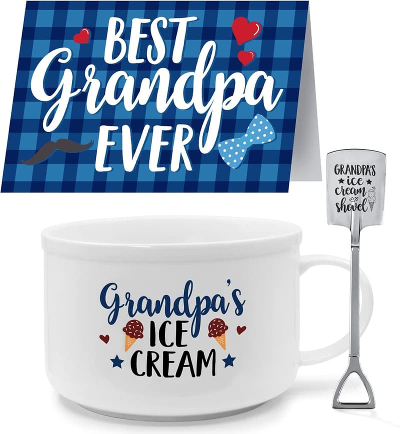 Best Grandpa Ever Ice Cream Bowl Set with Card - Engraved Gift