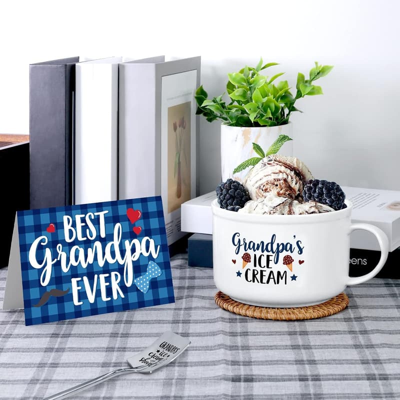 Best Grandpa Ever Ice Cream Bowl Set with Card - Engraved Gift