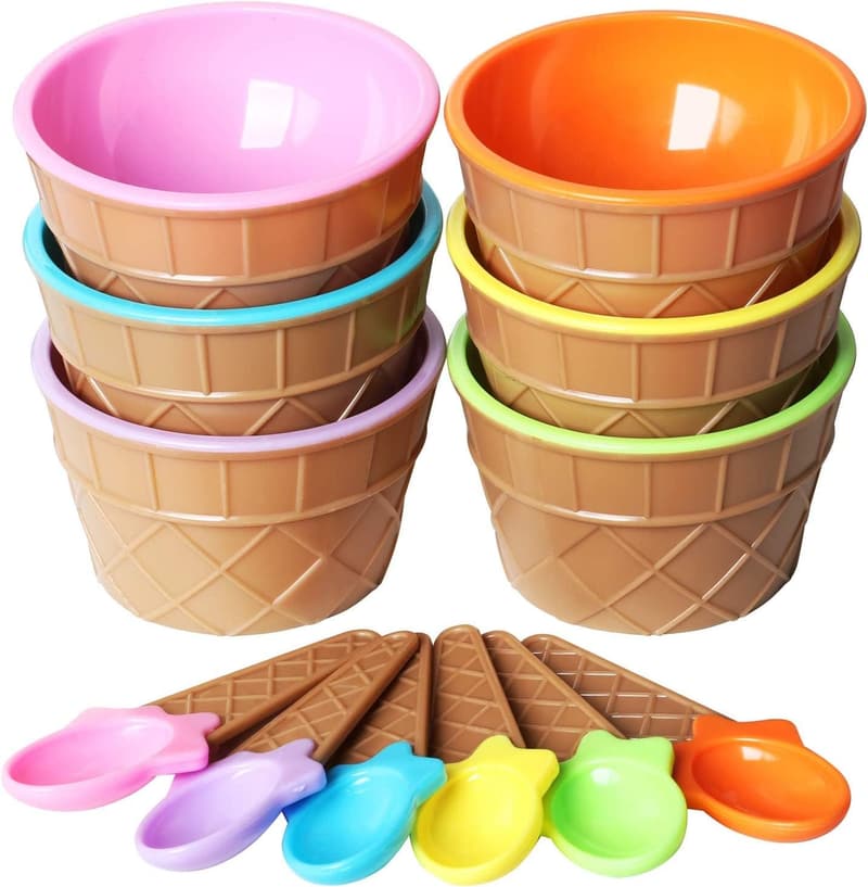 Cartoon Ice Cream Bowls Set (6) with Spoons - Kids' Party Favors