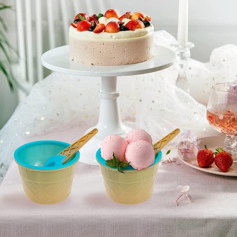 Cartoon Ice Cream Bowls Set (6) with Spoons - Kids' Party Favors