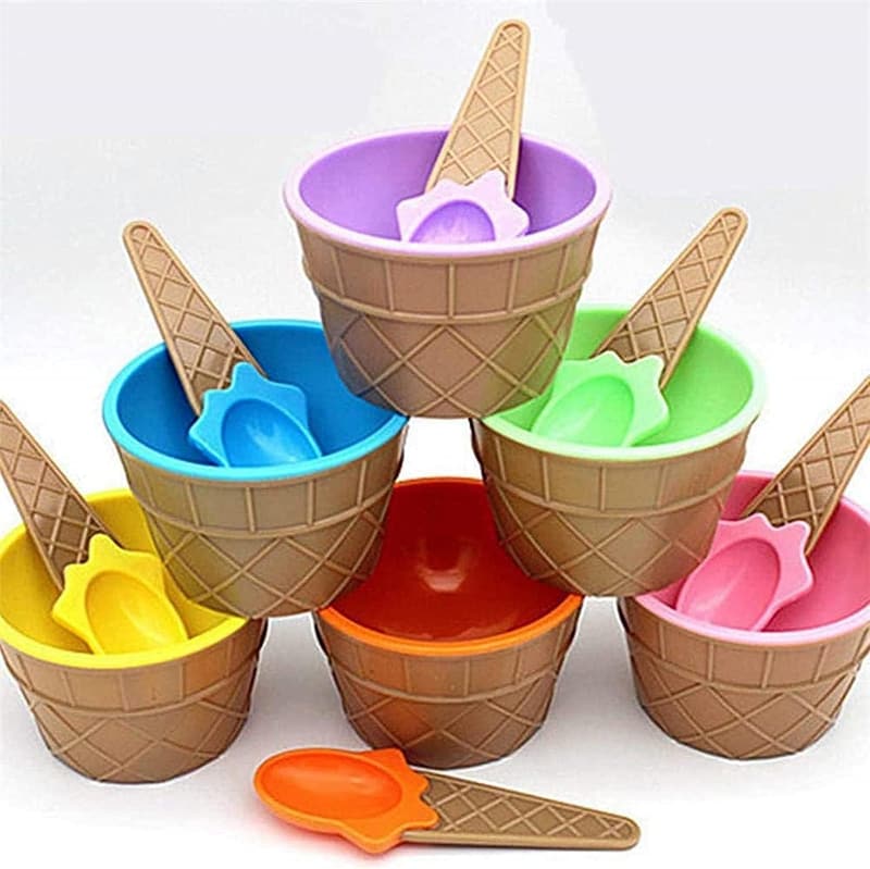 Kids' Candy Color Ice Cream Bowls with Spoons – Summer Party Set