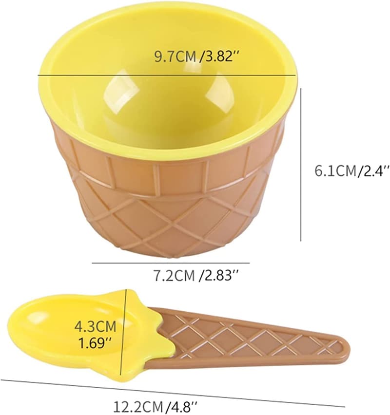 Kids' Cartoon Ice Cream Bowls & Spoons Set - 6 Reusable Cups