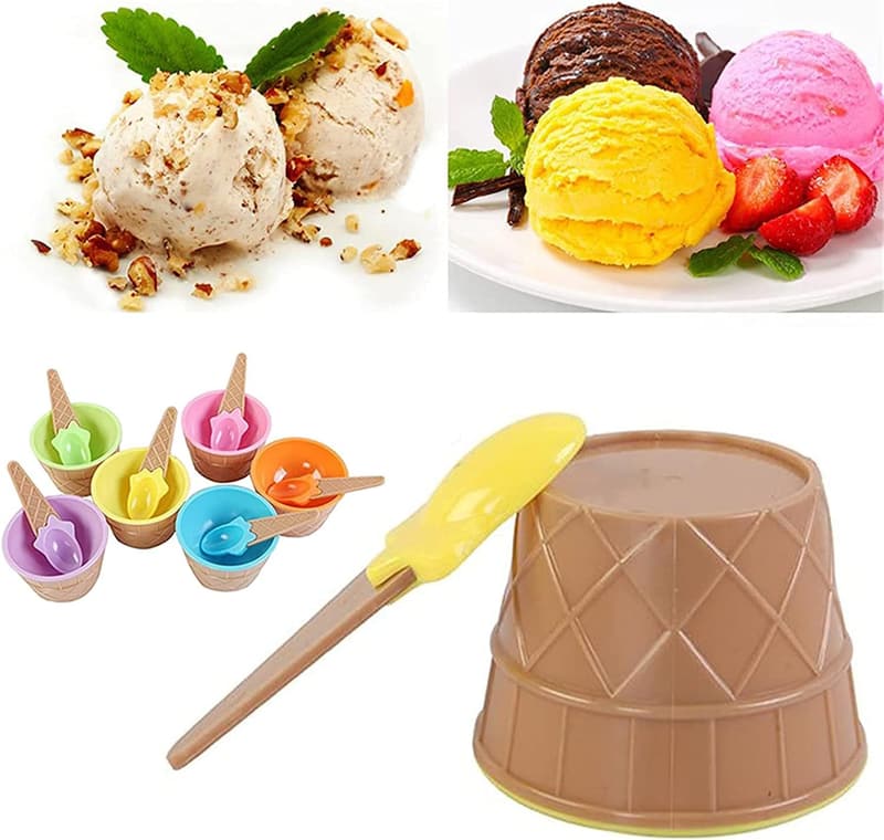 Kids' Cartoon Ice Cream Bowls & Spoons Set - 6 Reusable Cups