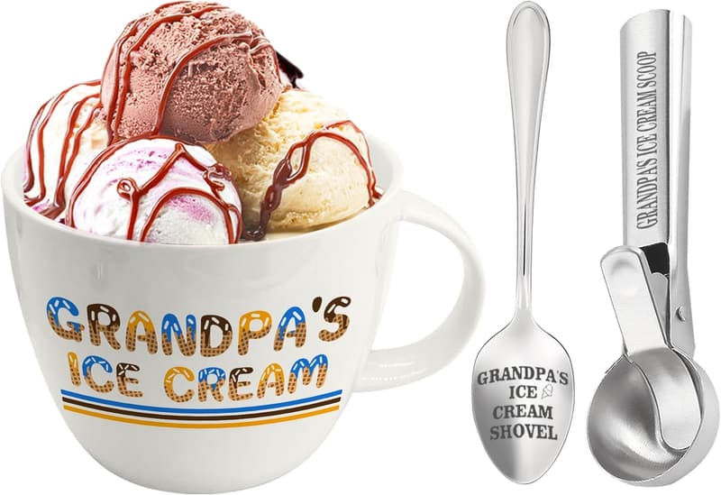 Grandpa's Ice Cream Bowl Scoop Set - Perfect Gift for Father's Day