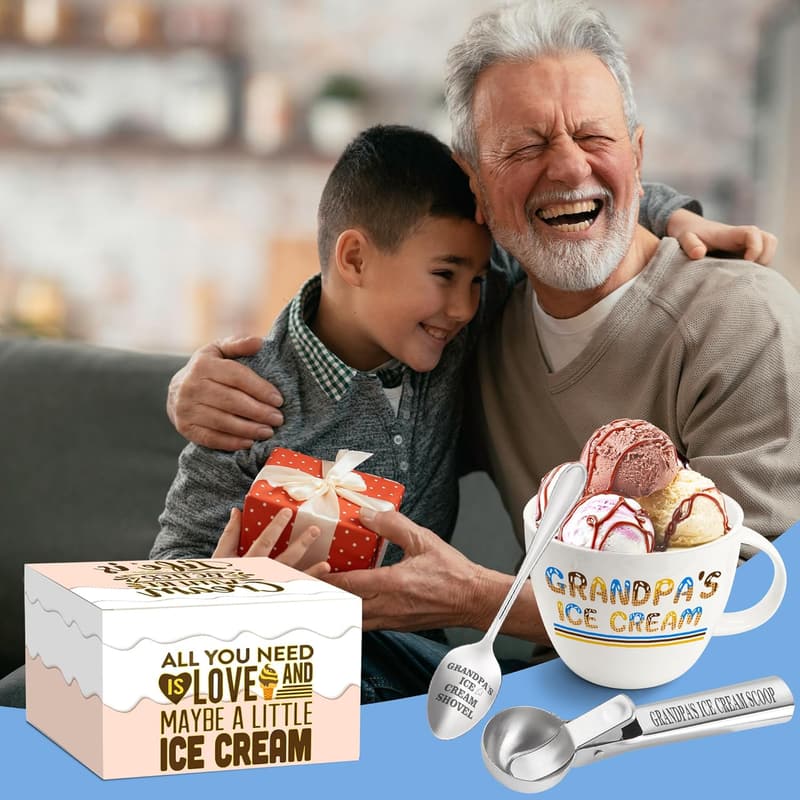 Grandpa's Ice Cream Bowl Scoop Set - Perfect Gift for Father's Day