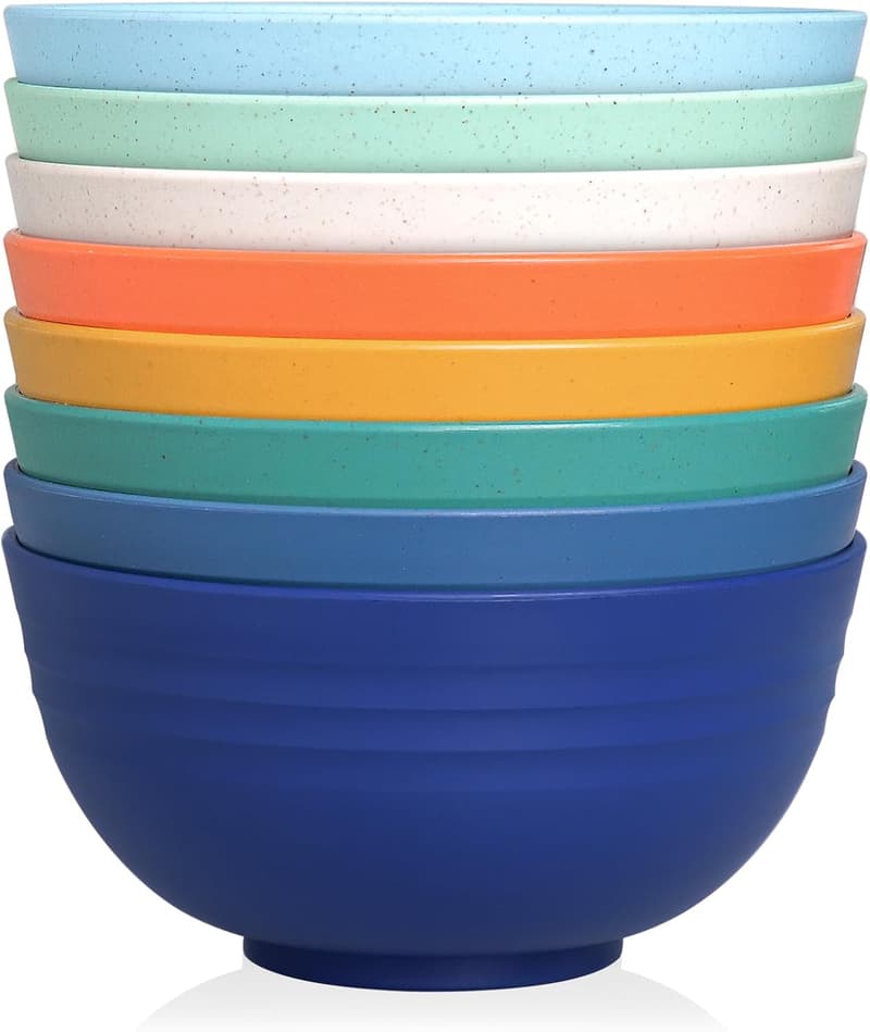 Reusable 26 oz Wheat Straw Bowls Set of 8 - BPA Free, Microwavable