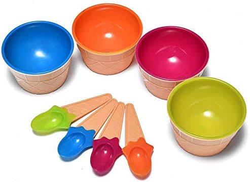 Colorful Plastic Dessert Bowls with Spoons - 4 Pack for Kids
