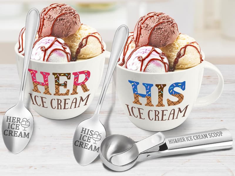 Anniversary Ice Cream Bowl & Spoon Set for Couples