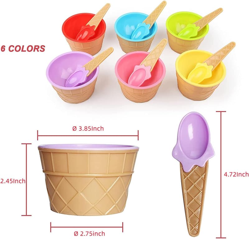Kids' Candy Color Ice Cream Bowls with Spoons – Summer Party Set