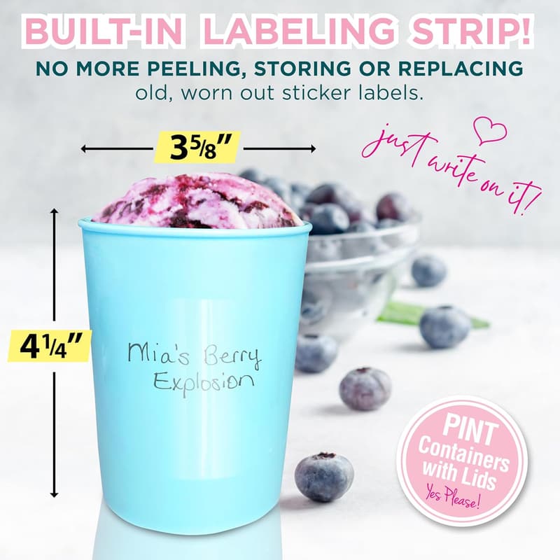 Reusable Pint Ice Cream Containers - Airtight, 16oz, Set of 4