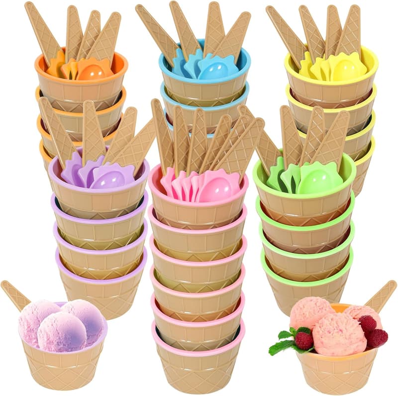 Reusable Plastic Ice Cream Bowls Set for Summer Parties