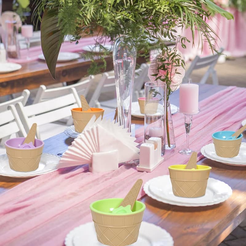 Reusable Plastic Ice Cream Bowls Set for Summer Parties