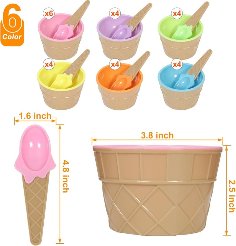 Reusable Plastic Ice Cream Bowls Set for Summer Parties