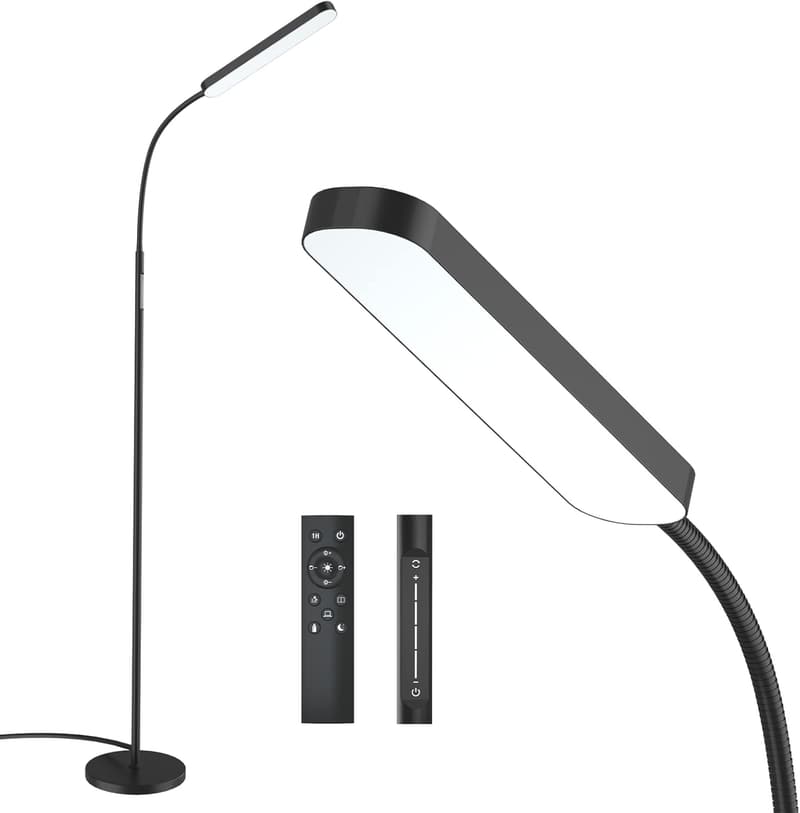 LED Floor Lamp with Remote & Touch Control - Adjustable Gooseneck, Eye-Caring Light.