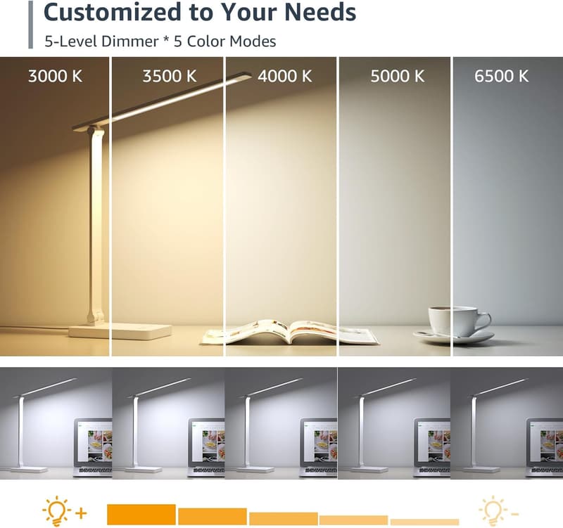Dimmable LED Desk Lamp with 5 Color Modes & Brightness Levels
