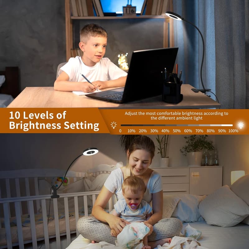 LED Desk Lamp with Clip, 3 Color Modes & 10 Brightness Levels
