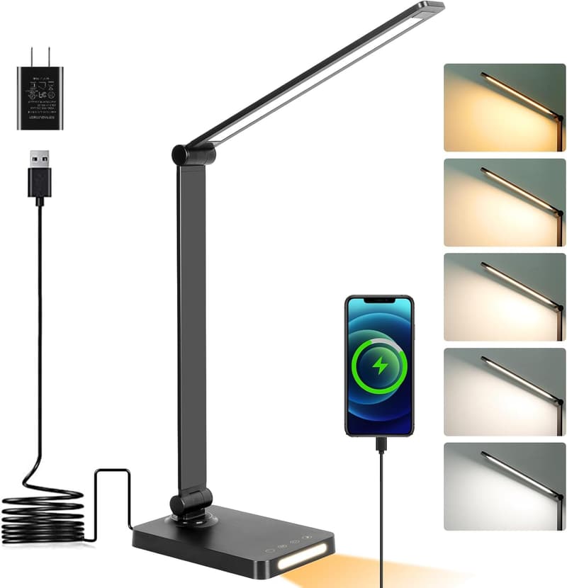 Touch LED Desk Lamp with USB Ports, 5 Color Modes, Black