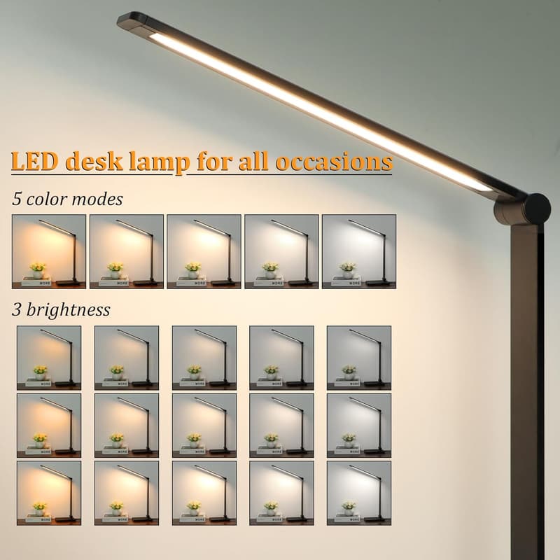 Touch LED Desk Lamp with USB Ports, 5 Color Modes, Black