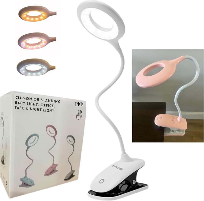 Dimmable Portable LED Clip-On Night Light – Rechargeable & 3 Colors