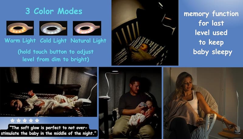 Dimmable Portable LED Clip-On Night Light – Rechargeable & 3 Colors