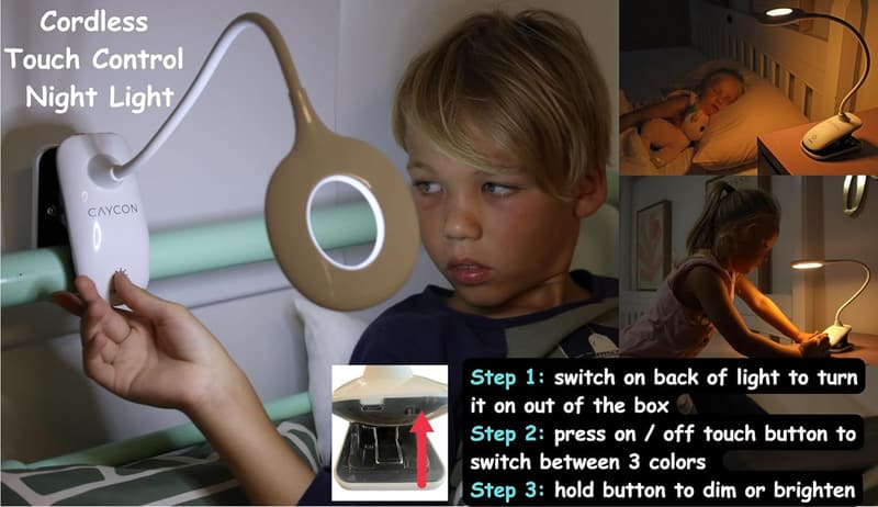 Dimmable Portable LED Clip-On Night Light – Rechargeable & 3 Colors