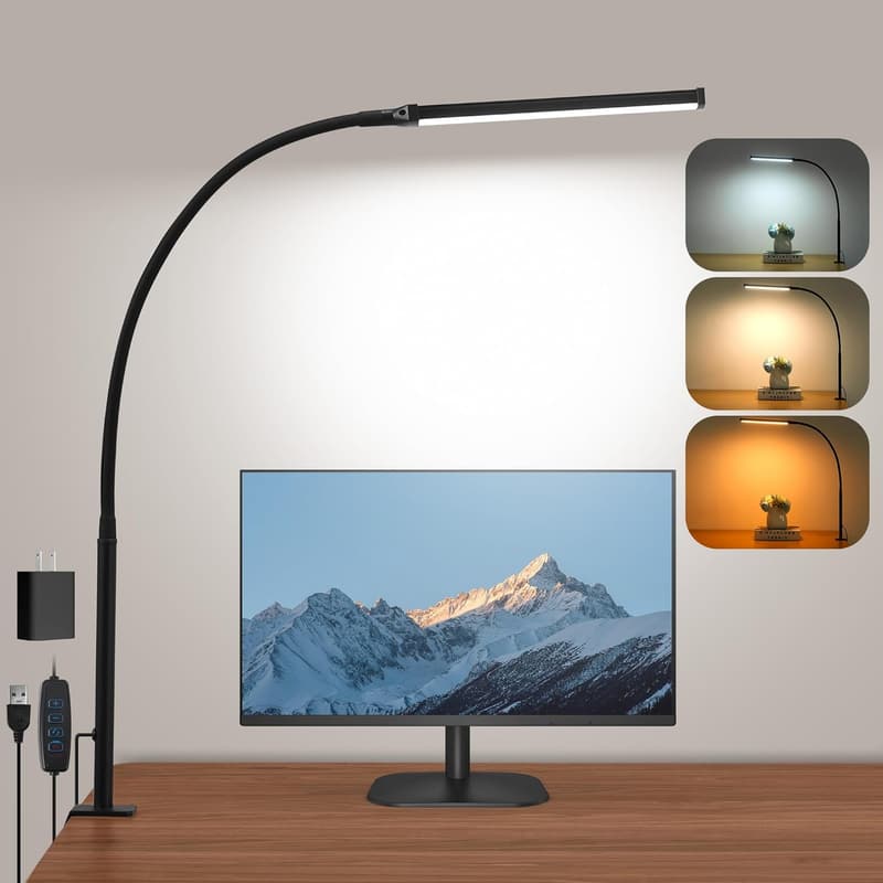 Flexible LED Desk Lamp with Clamp, 3 Modes & Memory Function