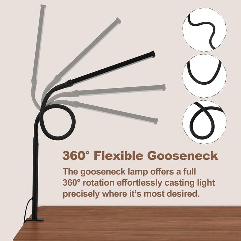 Flexible LED Desk Lamp with Clamp, 3 Modes & Memory Function