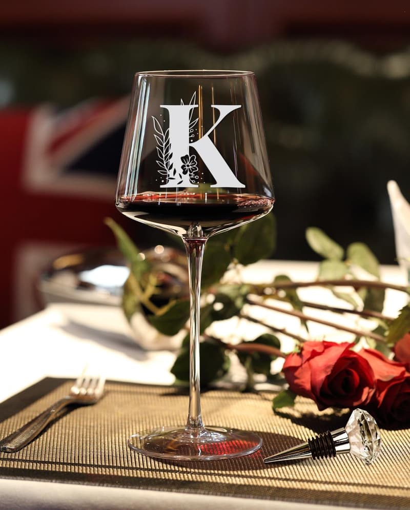 Personalized Etched Wine Glass - Custom Initial Monogram for Women