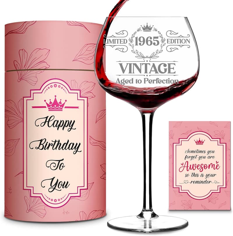 60th Birthday Vintage Engraved Wine Glass Gift for Women