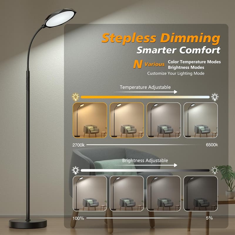 Bright LED Floor Lamp with Adjustable Colors & Remote Control