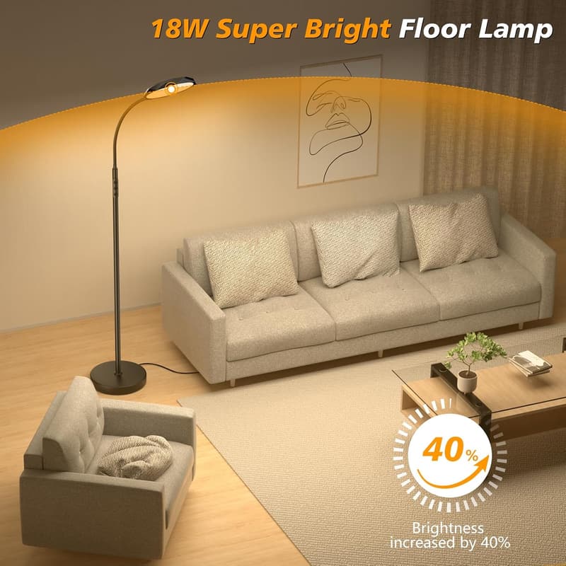Bright LED Floor Lamp with Adjustable Colors & Remote Control