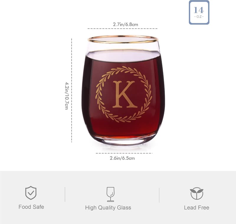 Personalized 14 oz Stemless Wine Glass for Women & Men