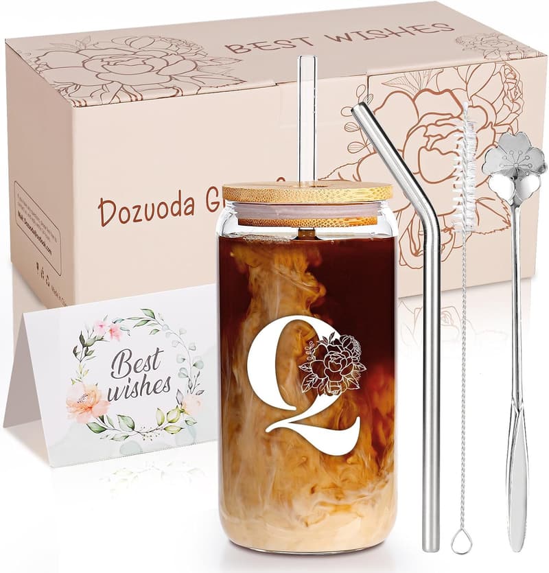 Personalized 16 oz Glass Tumbler with Bamboo Lid & Straw