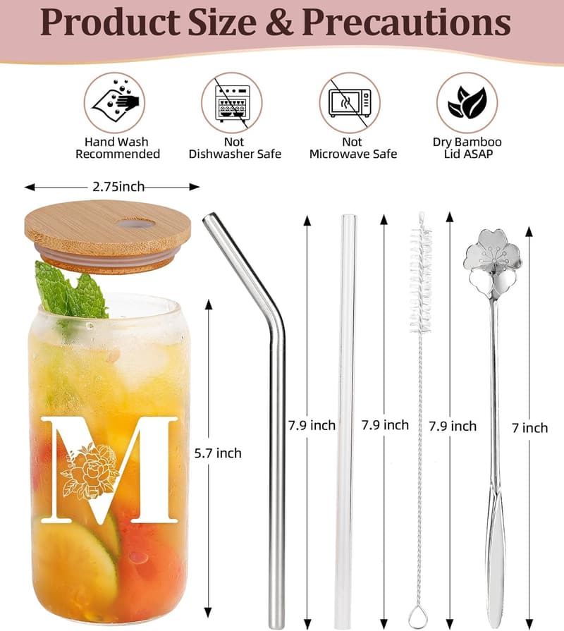 Personalized 16 oz Glass Tumbler with Bamboo Lid & Straw