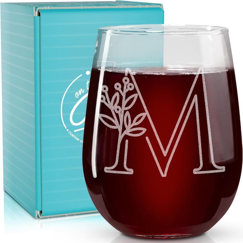 Monogrammed Stemless Wine Glass - Personalized Gift for All