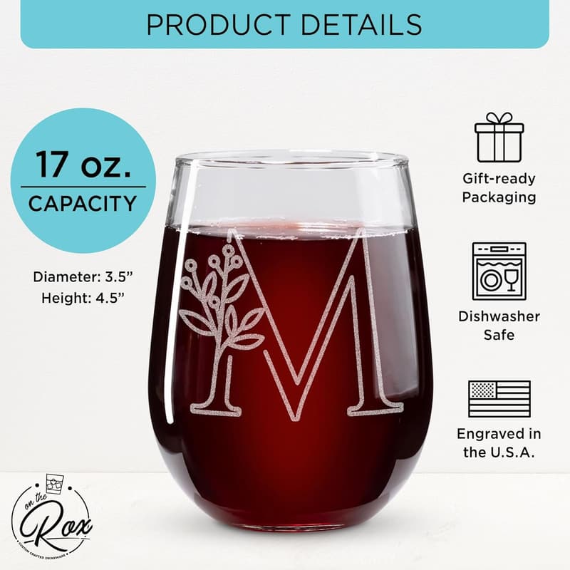 Monogrammed Stemless Wine Glass - Personalized Gift for All