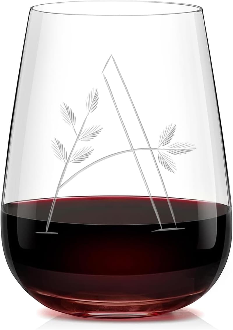 Personalized Stemless Wine Glass - Monogrammed Initial A, 16 Oz