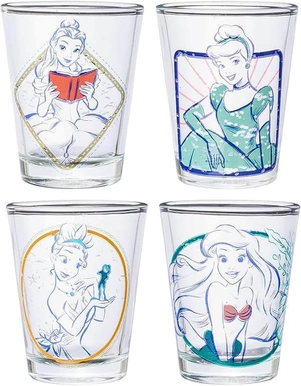 Disney Princess Mini Glasses Set – 4 Pack (Belle, Cinderella, Ariel, Tiana)
